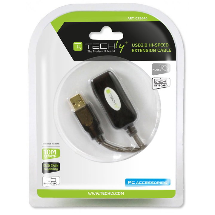 Active extension cable extender USB Hi-Speed 10 m black - Techly IUSB-REP 10 TY