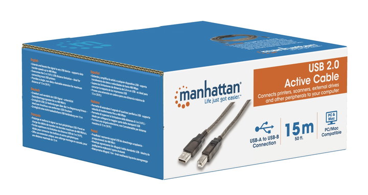 Cavo Prolunga Attivo USB 2.0 Hi-Speed A M / B M 15m Nero - Manhattan IUSB-REP15AB
