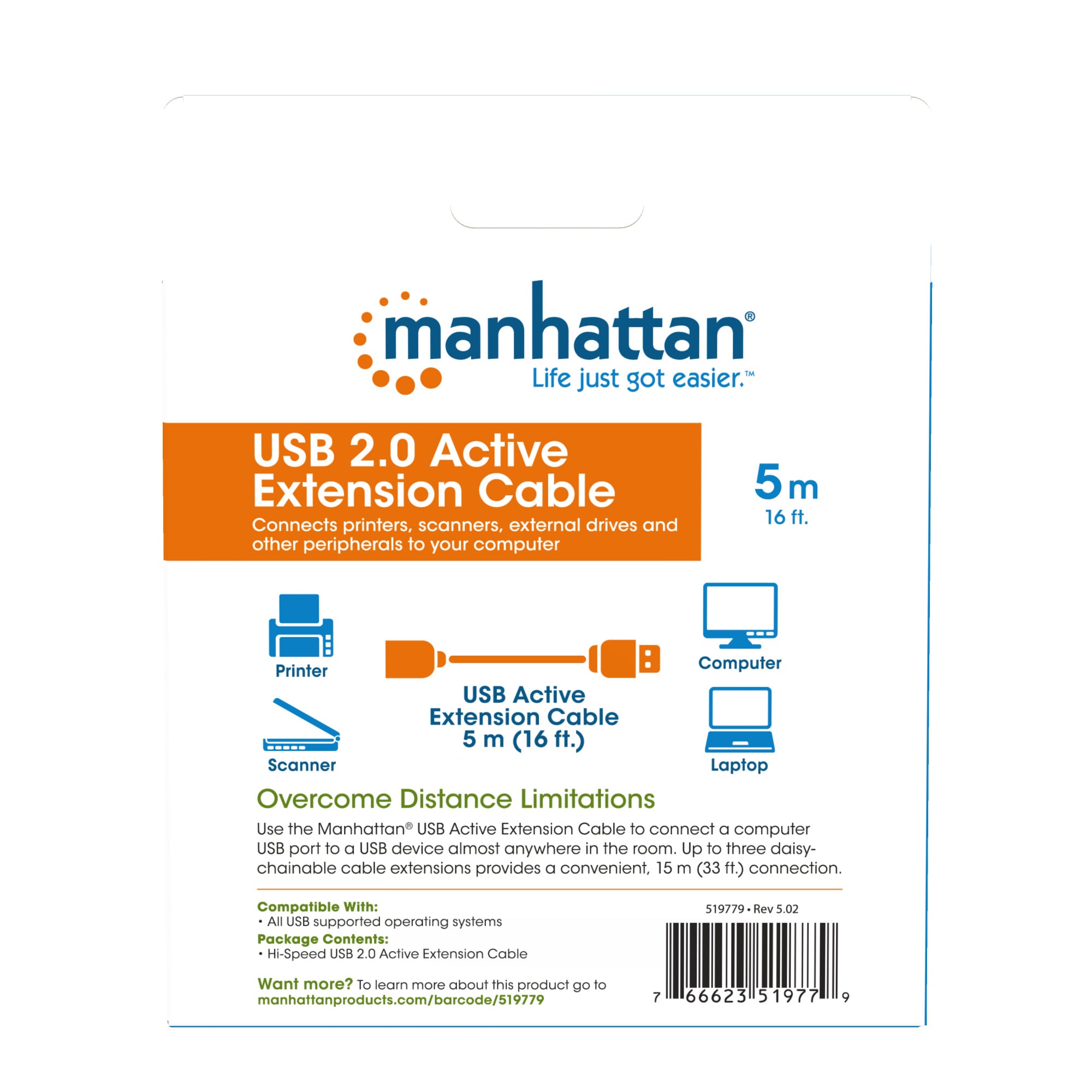 Ripetitore di Segnale USB 2.0 Alta Velocità 5m - Manhattan IUSB-REP20