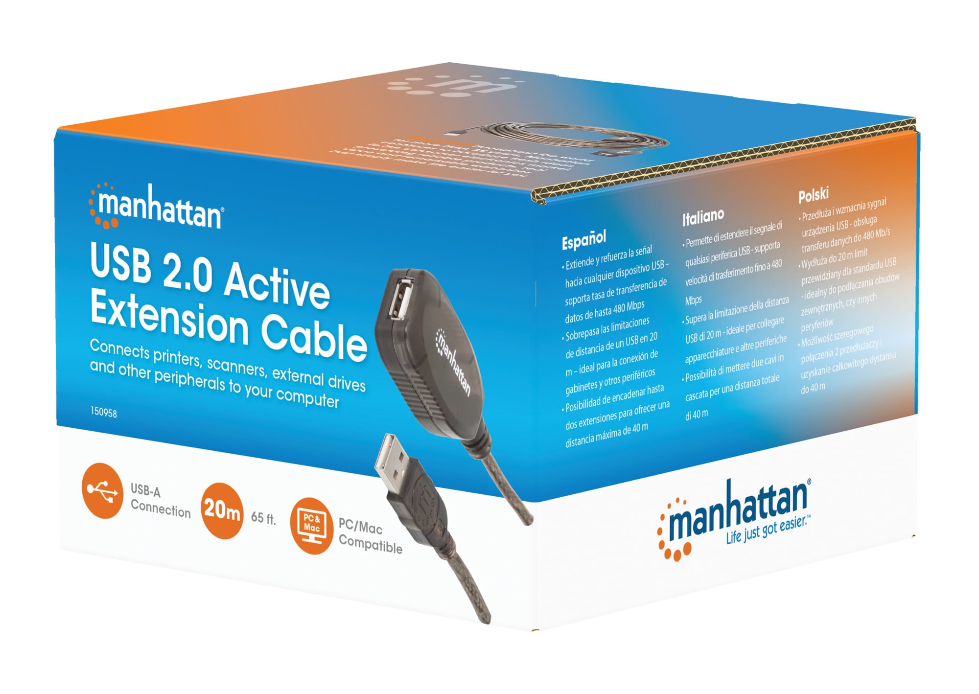 Prolunga attiva USB Hi-Speed USB 2.0 20m - Manhattan IUSB-REP220