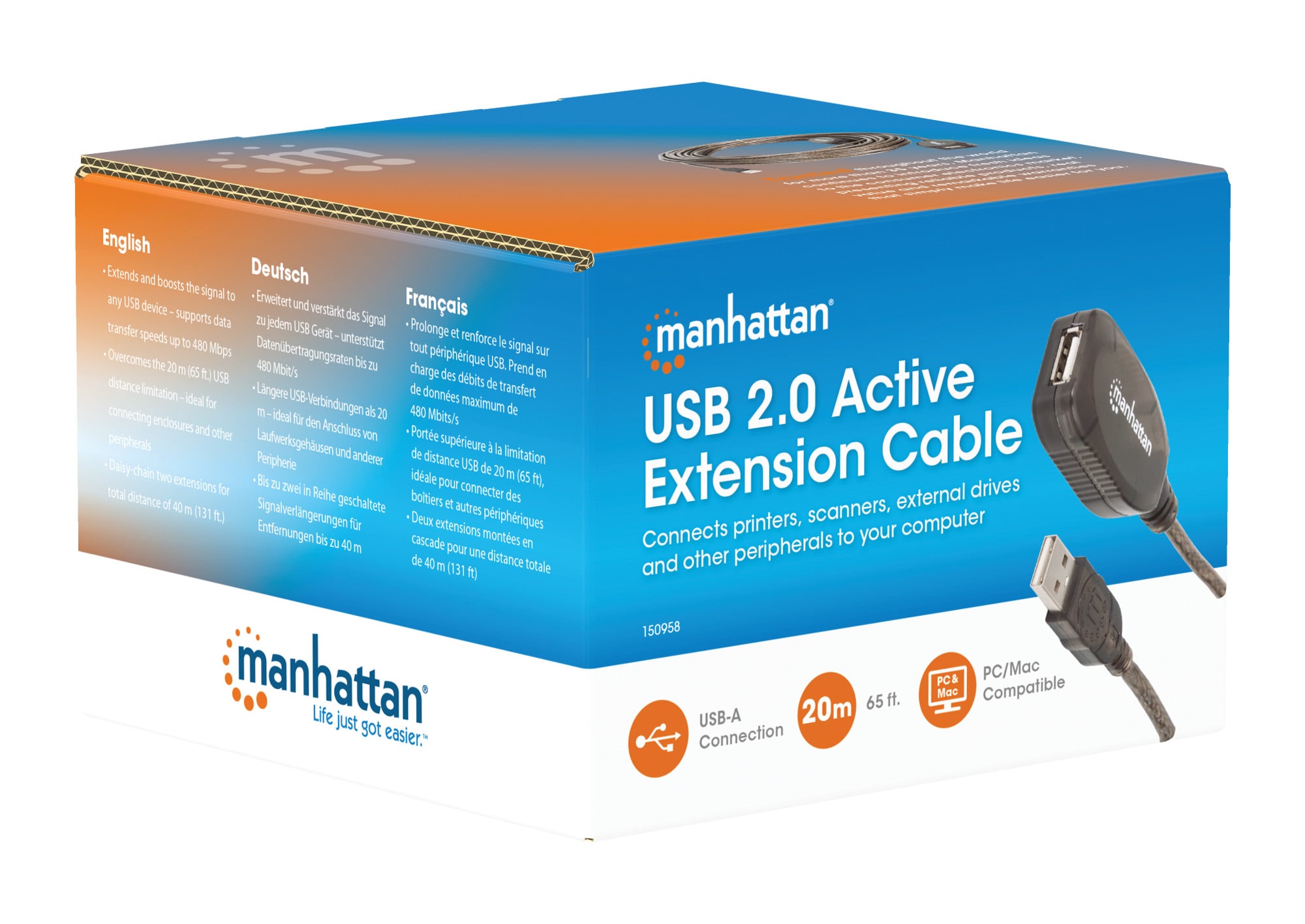 Prolunga attiva USB Hi-Speed USB 2.0 20m - Manhattan IUSB-REP220