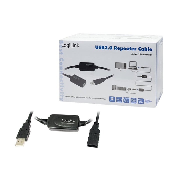 Cavo prolunga USB 2.0 A/M-A/F con amplificatore 25m - Logilink IUSB-REP220L