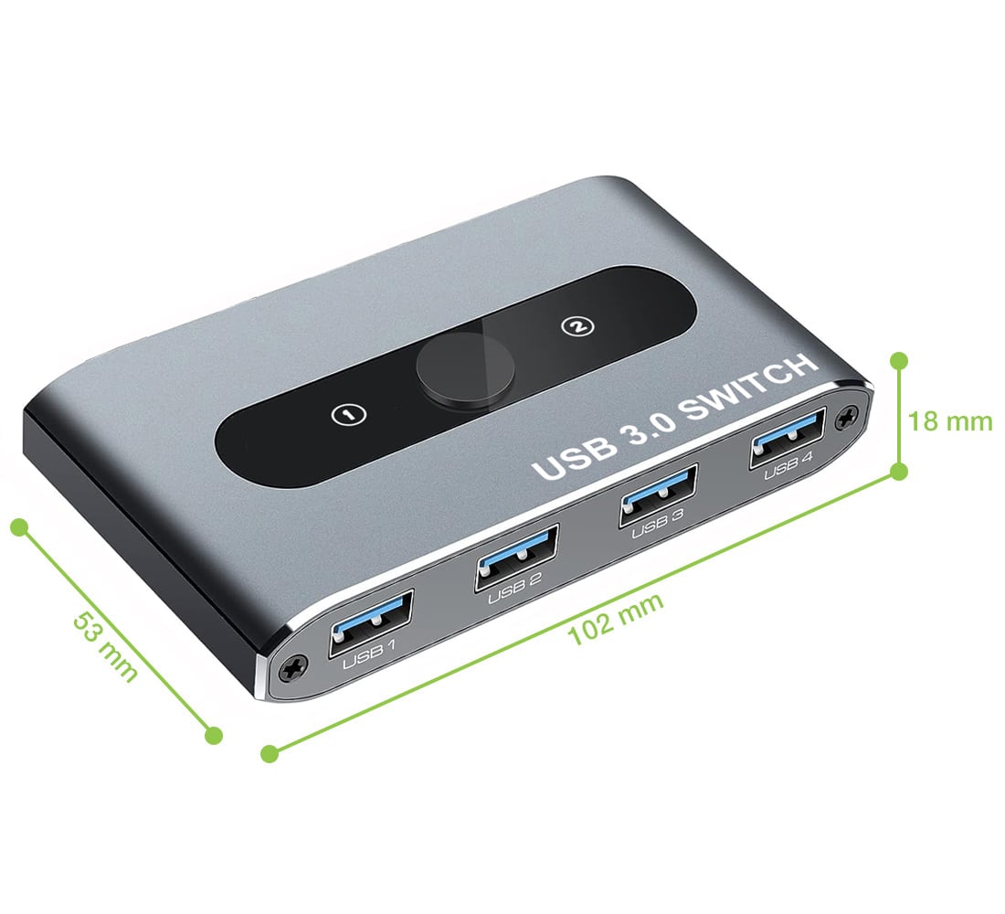 Switch USB 3.0 per 2 PC in 4 out - Techly IUSB-SW3024