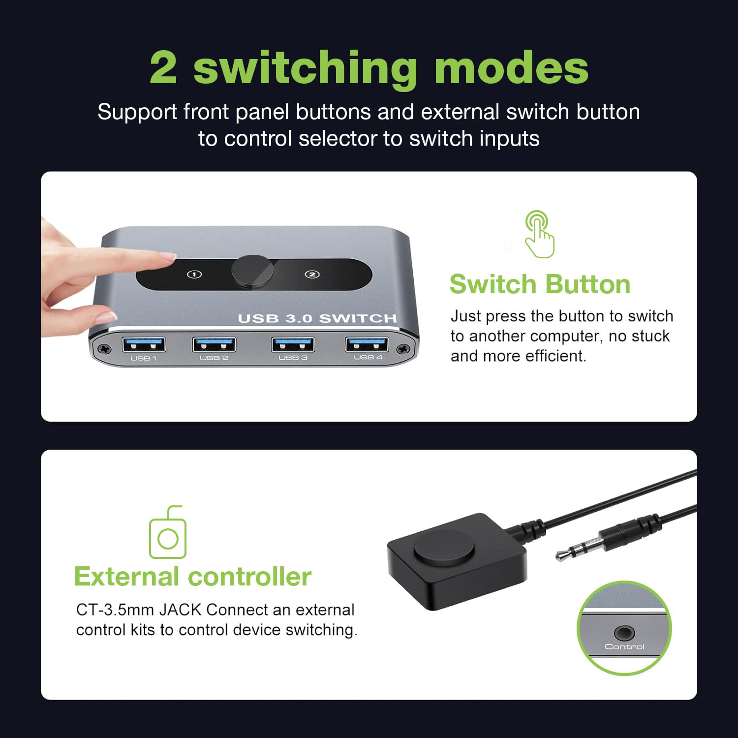 Switch USB 3.0 per 2 PC in 4 out - Techly IUSB-SW3024