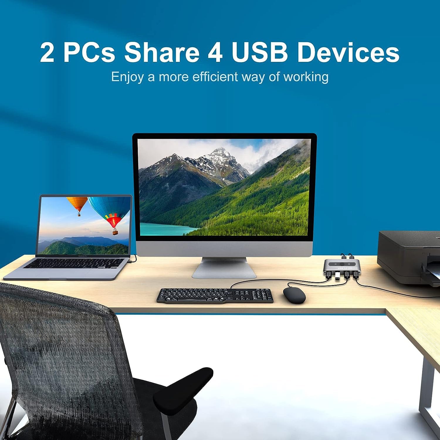 Switch USB 3.0 per 2 PC in 4 out - Techly IUSB-SW3024