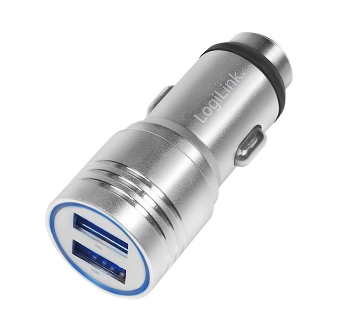 Caricatore da Auto in Alluminio 2x USB 10,5W Rompivetro di Emergenza - Logilink IUSB2-CAR-212AL