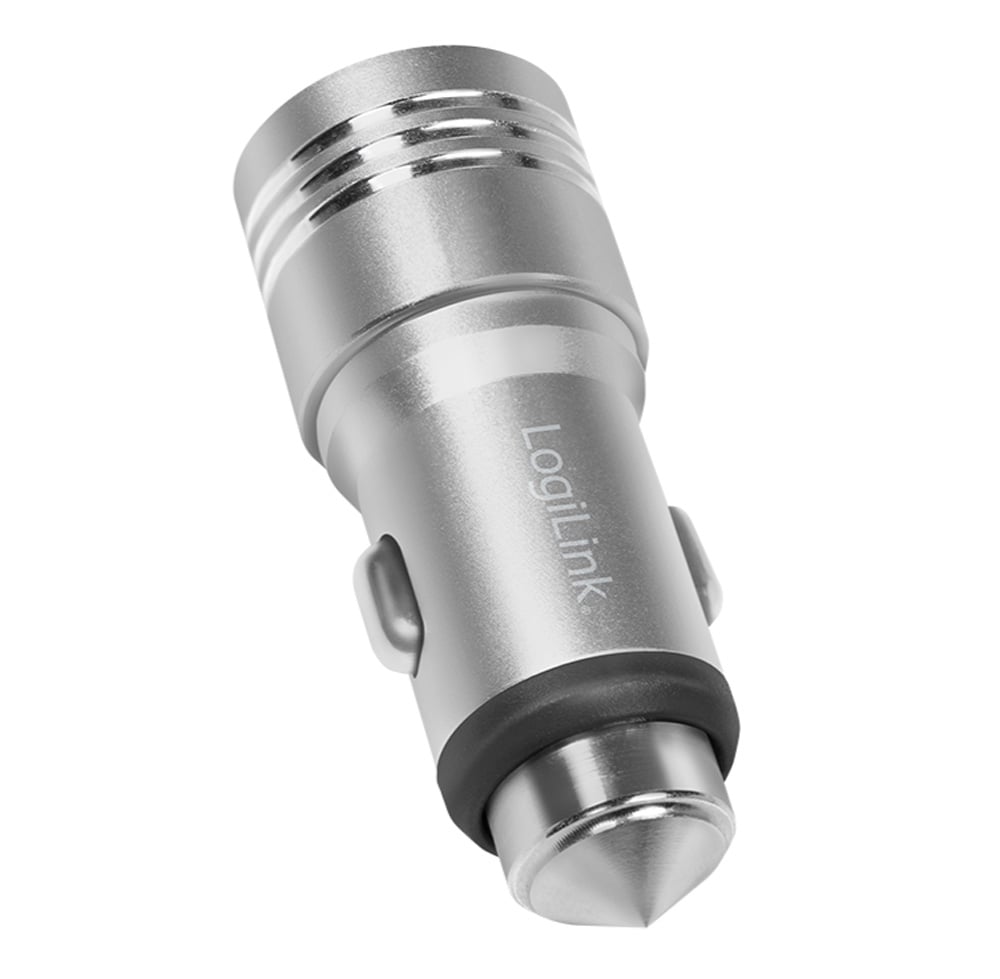 Car charger in aluminium 2 x USB 10,5 W Emergency glass breaker - Logilink IUSB 2 -CAR- 212 AL