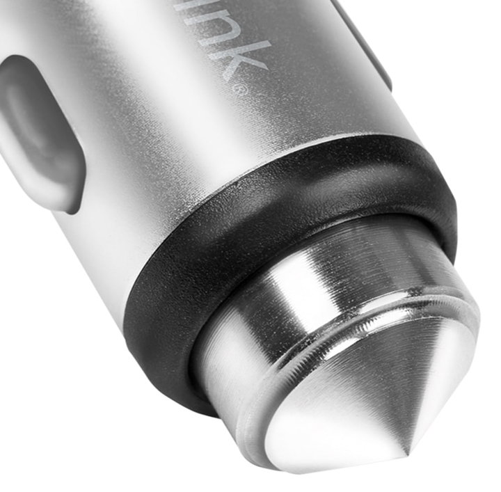 Caricatore da Auto in Alluminio 2x USB 10,5W Rompivetro di Emergenza - Logilink IUSB2-CAR-212AL
