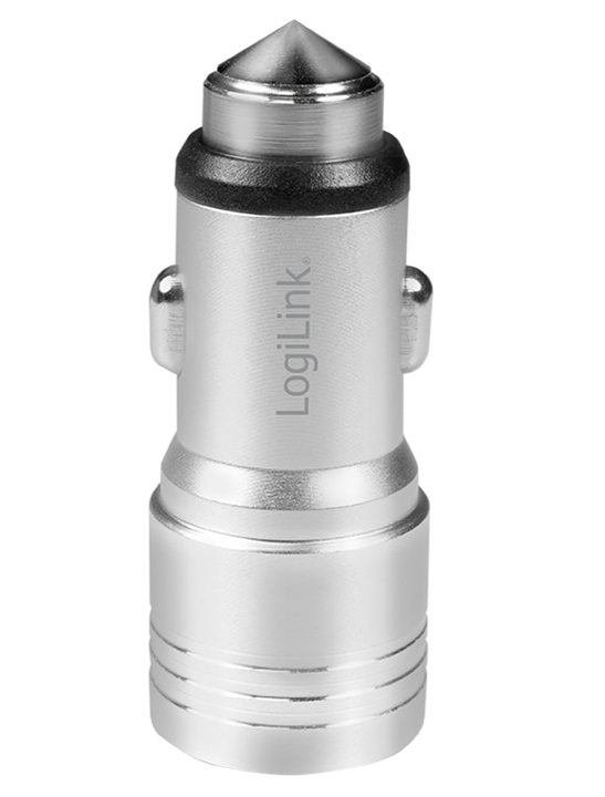 Caricatore da Auto in Alluminio 2x USB 10,5W Rompivetro di Emergenza - Logilink IUSB2-CAR-212AL