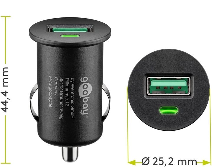 Caricatore USB Auto Quick Charge 3.0 18W 1 Porta - Goobay IUSB2-CAR-3AQC2