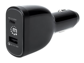 Caricabatteria da auto 2 porte 78W, USB-C PD 3.0 + USB-A QC 3.0 - Manhattan IUSB2-CAR-AC78