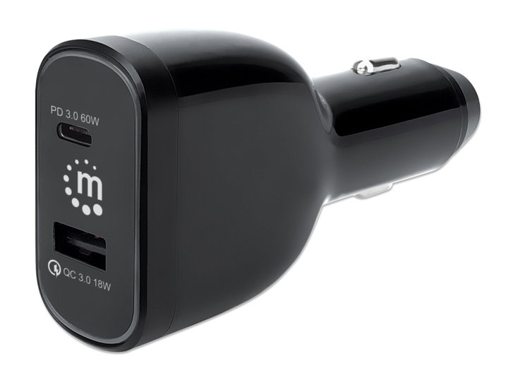 Caricabatteria da auto 2 porte 78W, USB-C PD 3.0 + USB-A QC 3.0 - Manhattan IUSB2-CAR-AC78