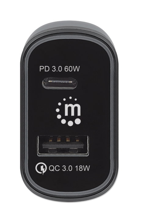 Caricabatteria da auto 2 porte 78W, USB-C PD 3.0 + USB-A QC 3.0 - Manhattan IUSB2-CAR-AC78