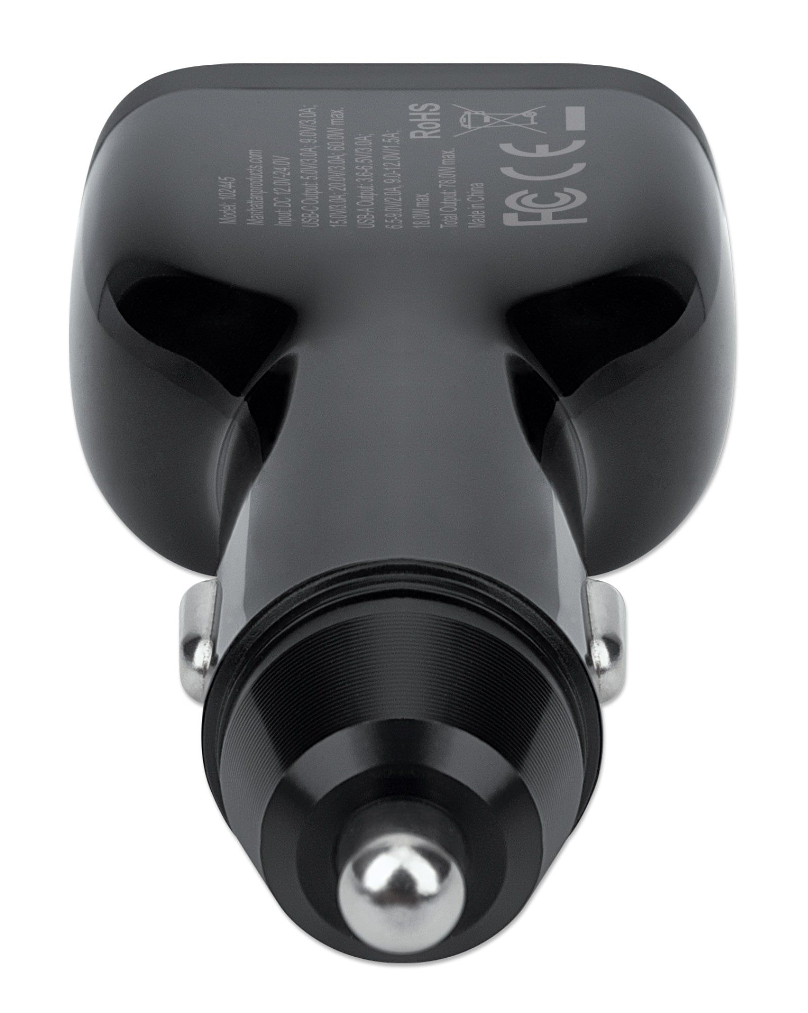 Car charger 2 doors 78 W, USB-C PD 3.0 + USB-A QC 3.0 - Manhattan IUSB 2 -CAR-AC 78
