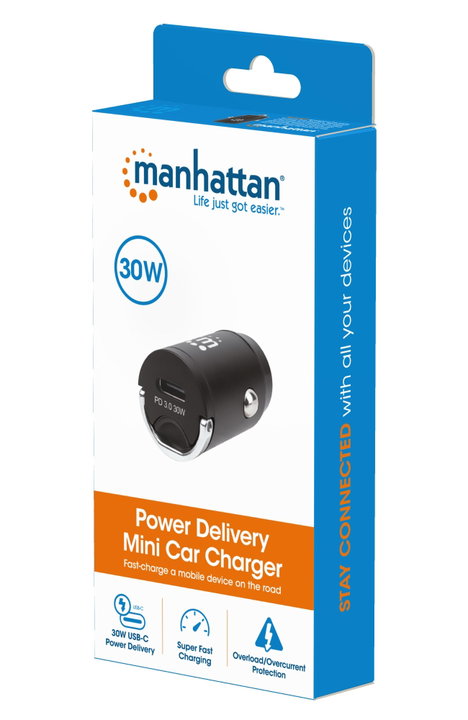 Mini caricabatteria da auto Power Delivery 30W, USB-C - Manhattan IUSB2-CAR-PD30