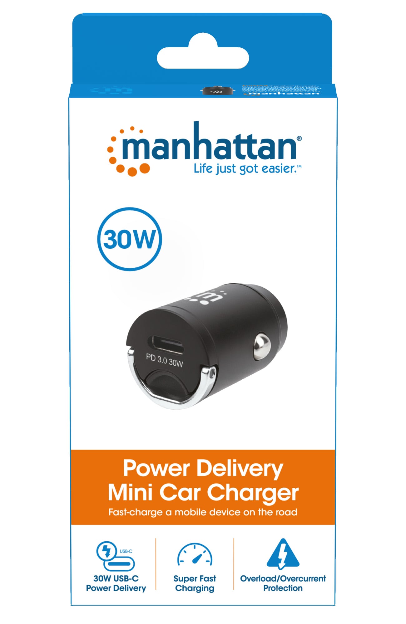 Mini Car Charger Power Delivery 30 W, USB-C - Manhattan IUSB 2 -CAR-PD 30