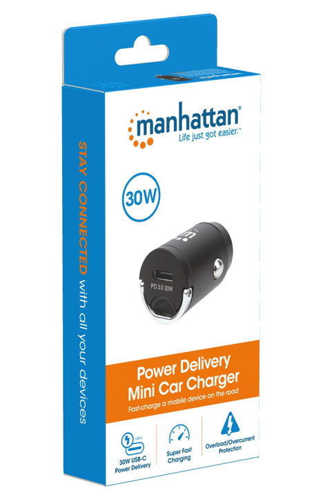 Mini caricabatteria da auto Power Delivery 30W, USB-C - Manhattan IUSB2-CAR-PD30