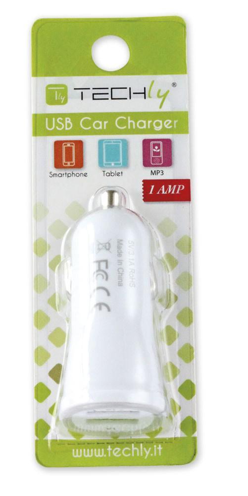 Caricatore da Auto Universale 1 Porta USB con Uscita 5V 1A Bianco - Techly IUSB2-CAR2-1A1P