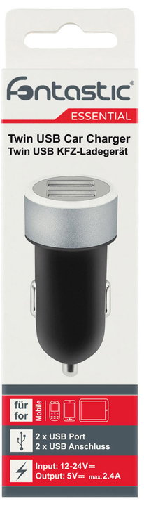 Caricatore da Auto 2 USB 2,4A Nero - Fontastic IUSB2-CAR3-2A2P