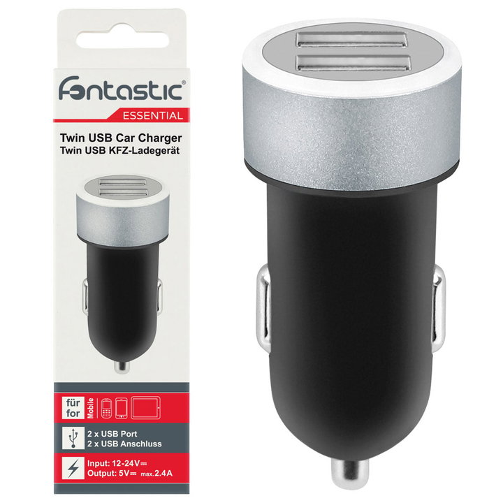 Caricatore da Auto 2 USB 2,4A Nero - Fontastic IUSB2-CAR3-2A2P
