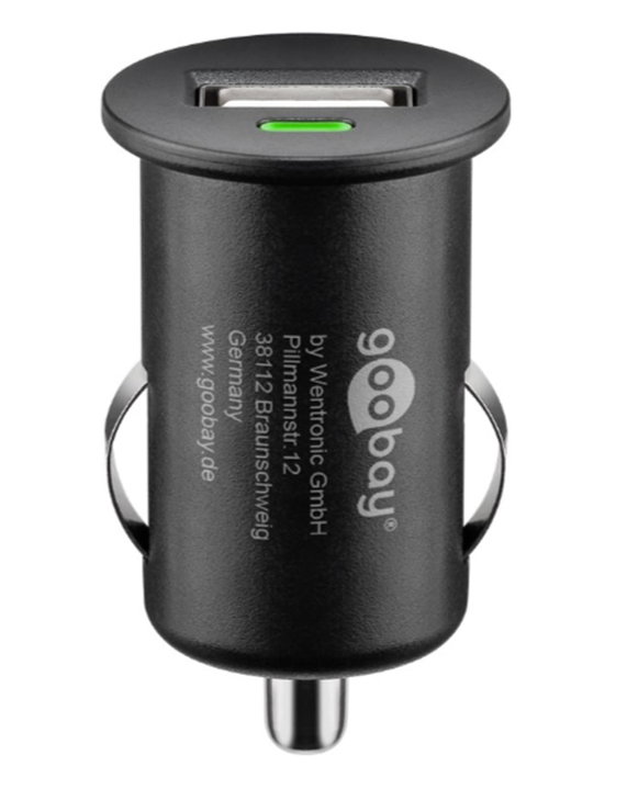 Caricatore Compatto da Auto/Camion 1 Porta USB 1A Nero - Goobay IUSB2-CAR4-1A1P