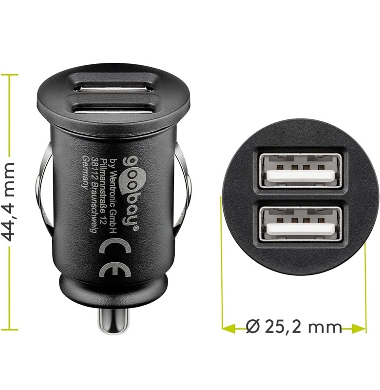 Caricatore Compatto da Auto/Camion 2 porte USB max.15.5W/3.1A Nero - Goobay IUSB2-CAR4-3A2P