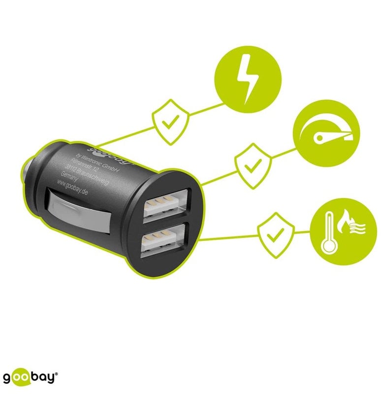 Caricatore Compatto da Auto/Camion 2 porte USB max.15.5W/3.1A Nero - Goobay IUSB2-CAR4-3A2P