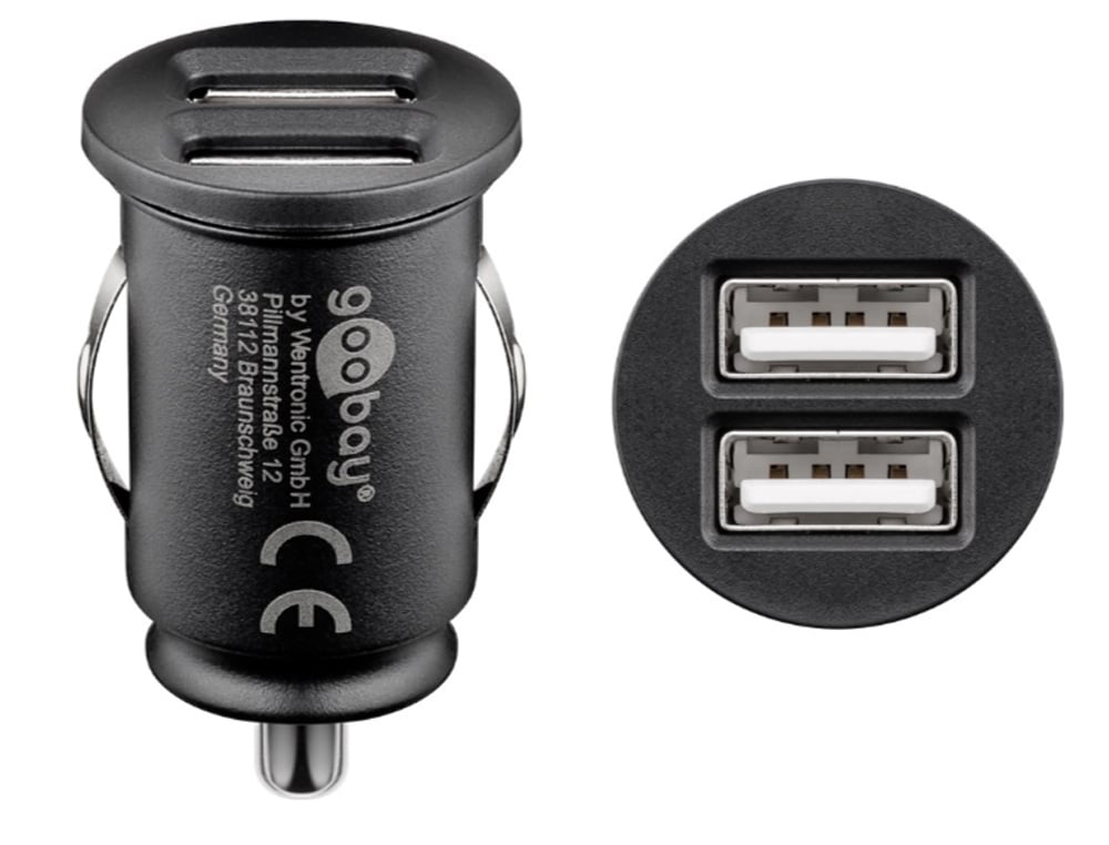 Caricatore Compatto da Auto/Camion 2 porte USB max.15.5W/3.1A Nero - Goobay IUSB2-CAR4-3A2P