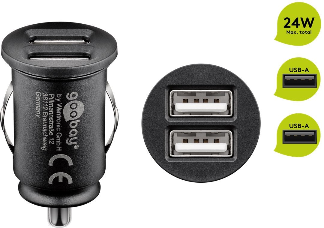 Caricatore Compatto da Auto/Camion 2 porte USB max.24W/4.8A Nero - Goobay IUSB2-CAR4-4A2P