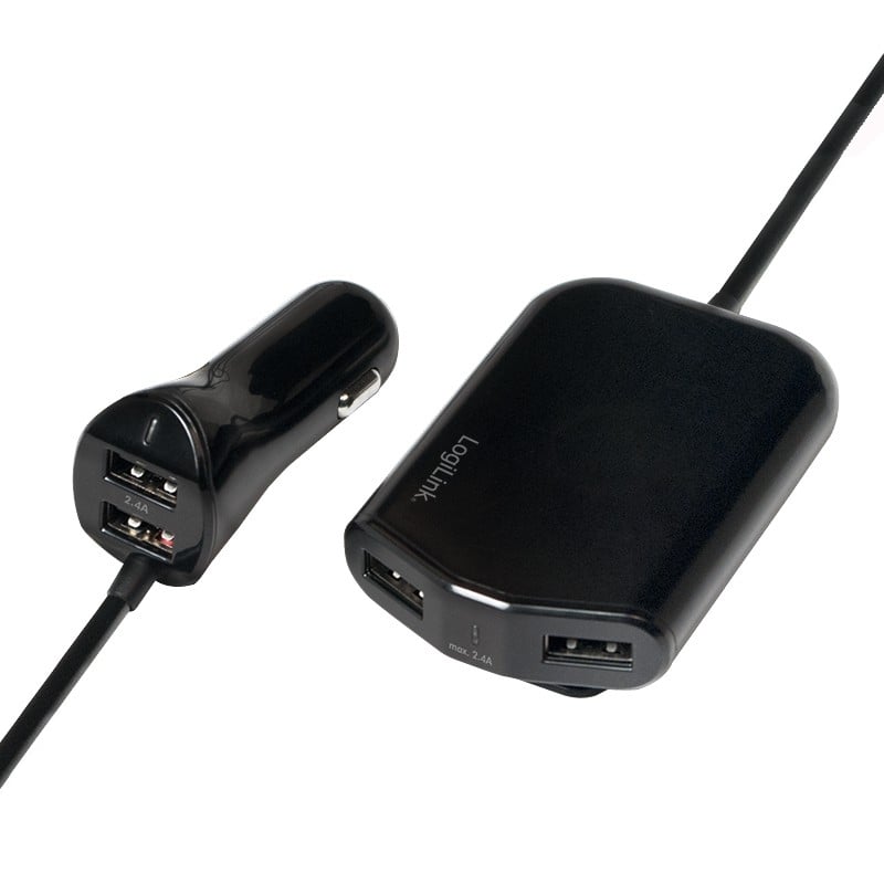 2 USB + 2 USB Car Charger for 24 W Passengers - Logilink IUSB 2 -CAR 4 L