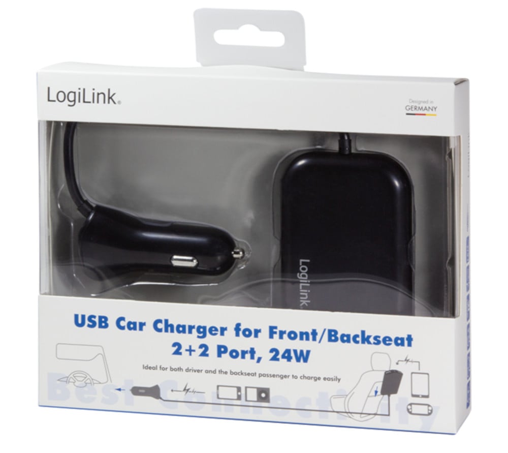 2 USB + 2 USB Car Charger for 24 W Passengers - Logilink IUSB 2 -CAR 4 L