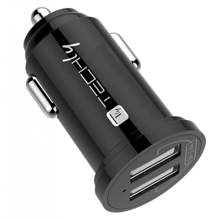 Mini Caricatore da Auto 2 Porte USB-A 12W/2.4A Nero - Techly IUSB2-CAR5-A24