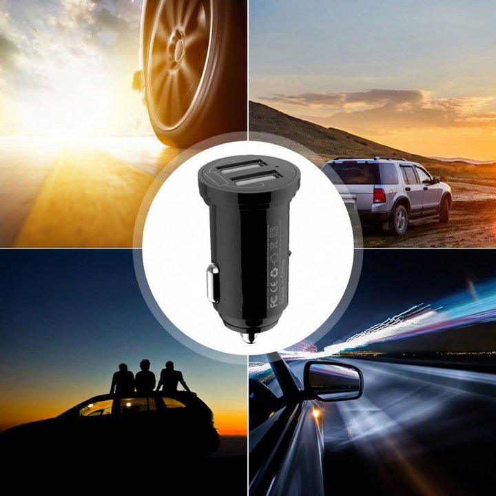 Mini Caricatore da Auto 2 Porte USB-A 12W/2.4A Nero - Techly IUSB2-CAR5-A24