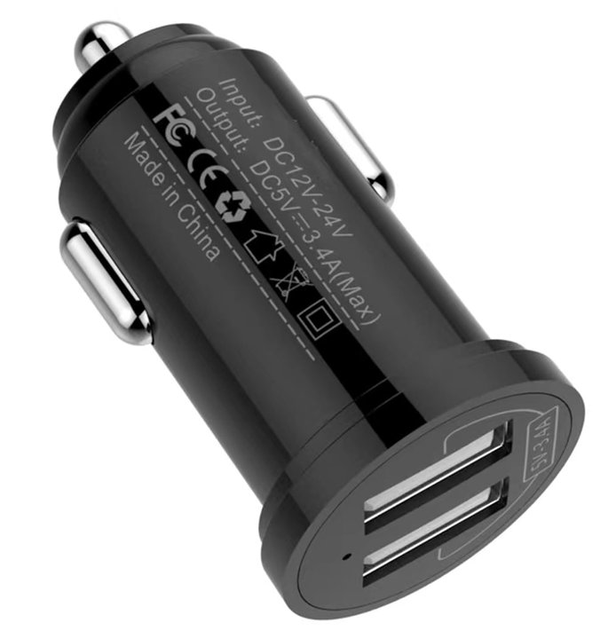 Mini Caricatore da Auto 2 Porte USB-A 24W/4.8A Nero - Techly IUSB2-CAR5-A48
