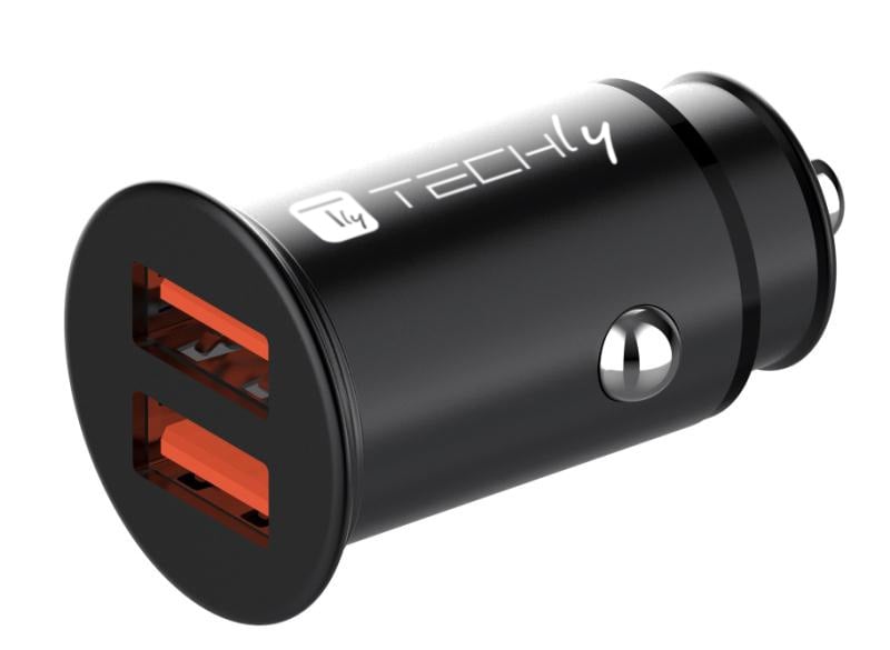 Mini Car Charger 2 USB-A Doors Quick Recharge 36 W Metal Black - Techly IUSB 2 -CAR 5 -AA 36 W