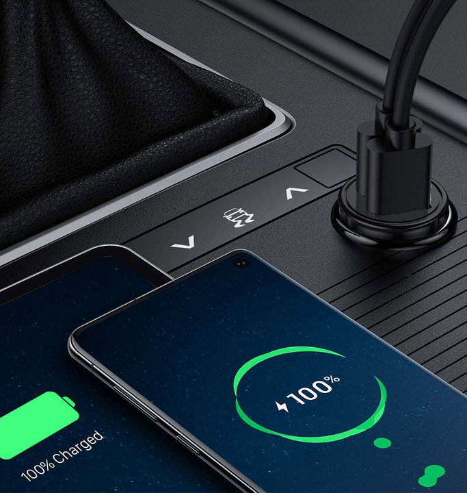 Mini Caricatore da Auto 2 Porte USB-A Ricarica Veloce 36W Metallo Nero - Techly IUSB2-CAR5-AA36W
