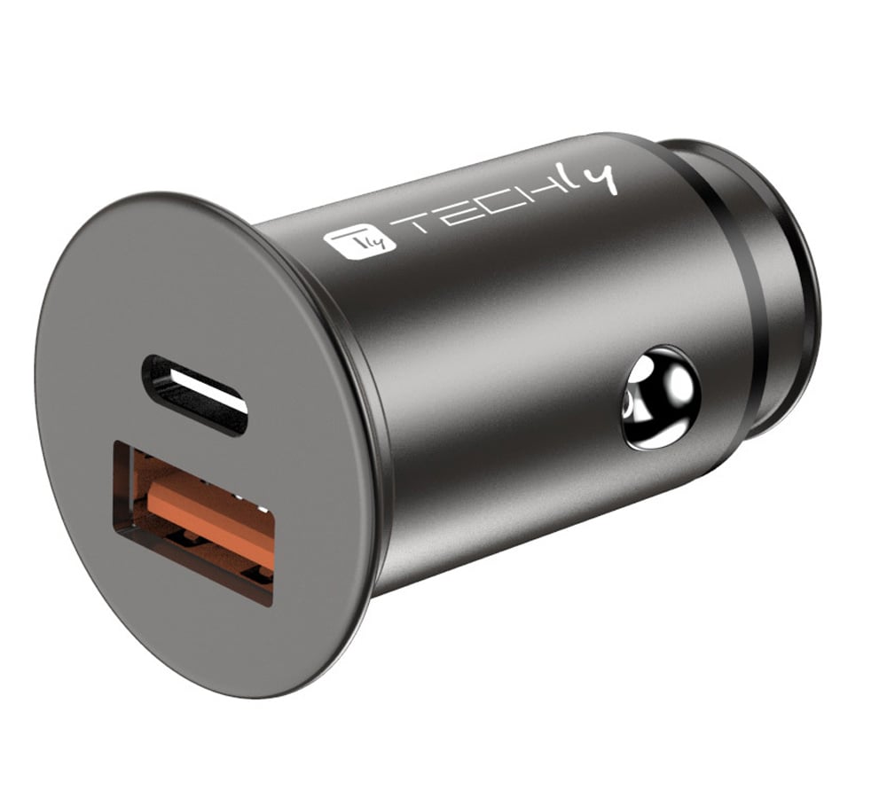Mini USB-A and USB-C Car Charger Quick charging 38 W Metal Black - Techly IUSB 2 -CAR 5 -AC 38 W