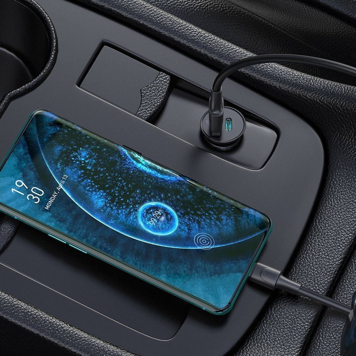Mini Caricatore da Auto USB-A e USB-C Ricarica Rapida 38W Metallo Nero - Techly IUSB2-CAR5-AC38W