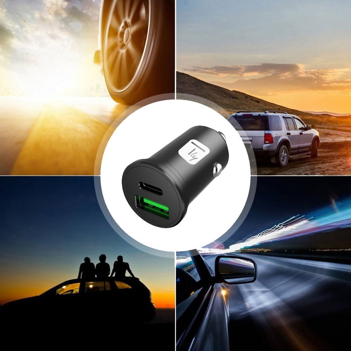 Mini Caricatore da Auto USB-A e USB-C 5V/4A Nero - Techly IUSB2-CAR5-AC45W
