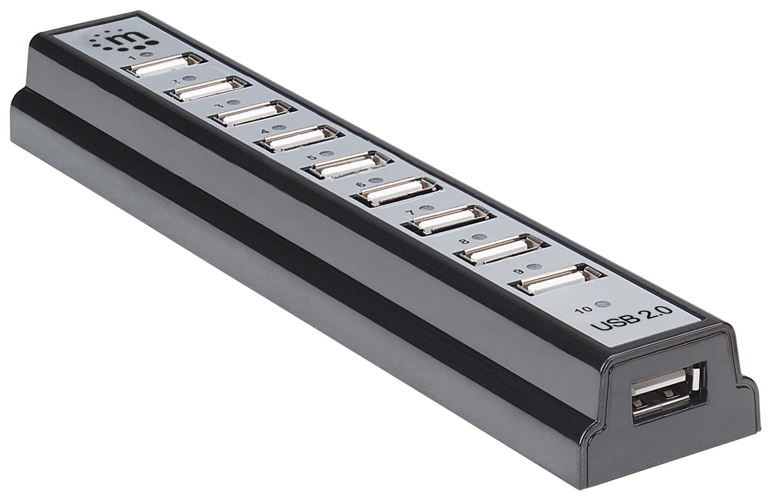 Hub USB 2.0 Hi-Speed 10 Porte da Tavolo con Alimentatore - Manhattan IUSB2-HUB10