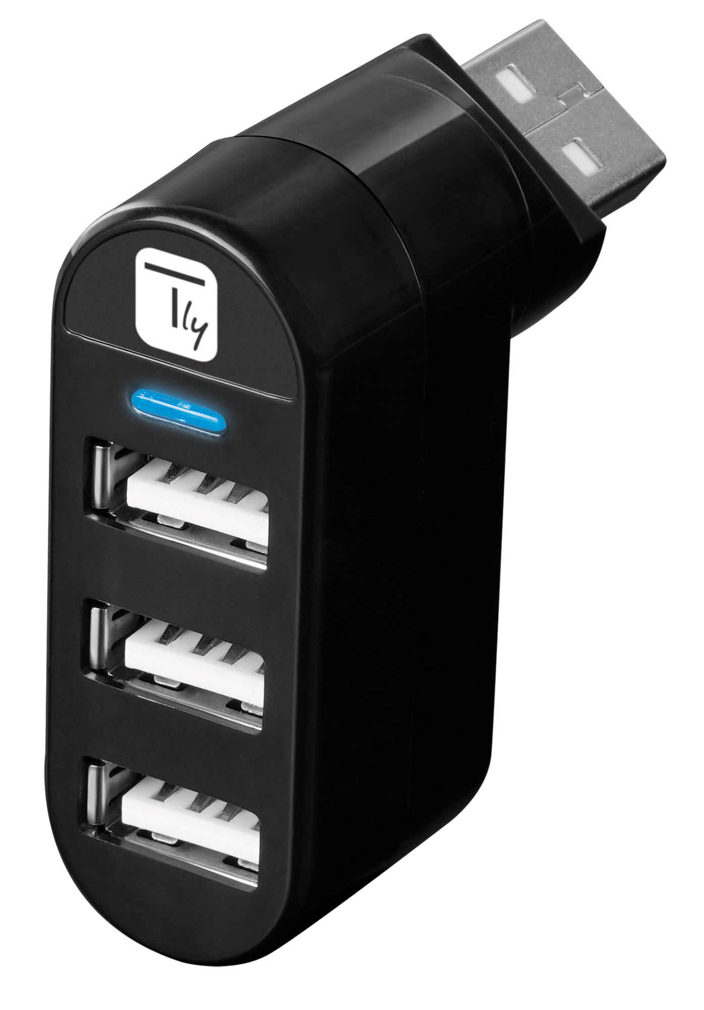 Mini Hub Rotante con 3 Porte USB 2.0 Nero - Techly IUSB2-HUB3-ROTB