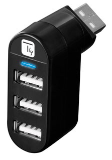 Mini Hub USB 2.0 Rotante 3 Porte Nero - Techly IUSB2-HUB3-ROTB