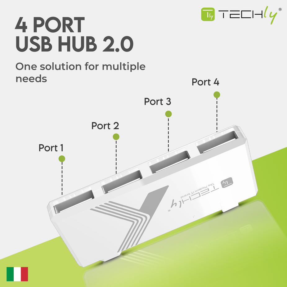 Mini Hub USB Hi Speed 4 Porte Bianco - Techly IUSB2-HUB4-WHTY