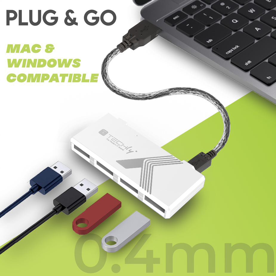 Mini Hub USB Hi Speed 4 Porte Bianco - Techly IUSB2-HUB4-WHTY