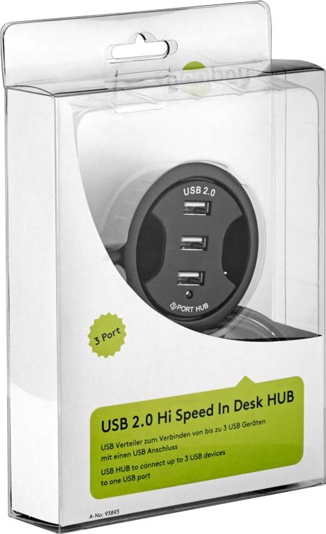 Hub USB 2.0 3 porte In-Desk diametro 6 cm - Goobay IUSB2-HUB60S