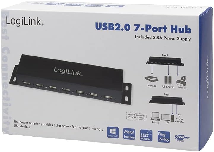 Hub USB 2.0 7 Porte con Case Metallico - Logilink IUSB2-HUB7-DK