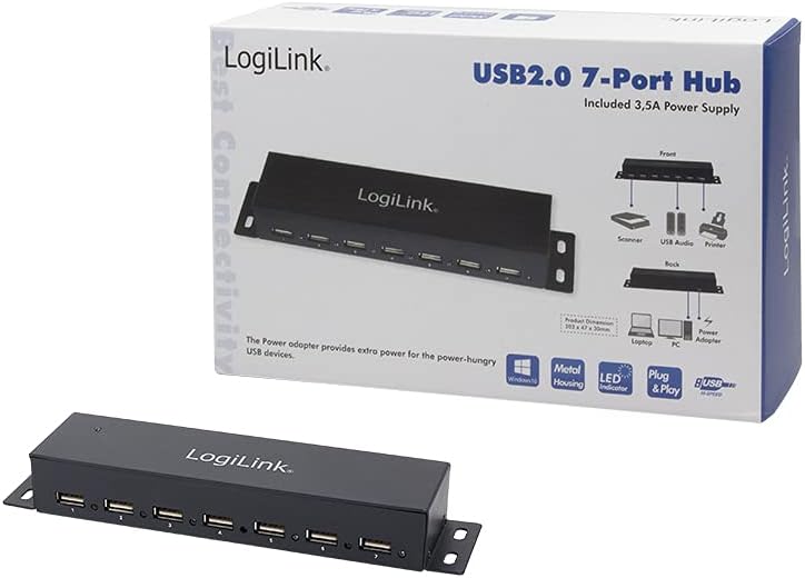 Hub USB 2.0 7 Porte con Case Metallico - Logilink IUSB2-HUB7-DK