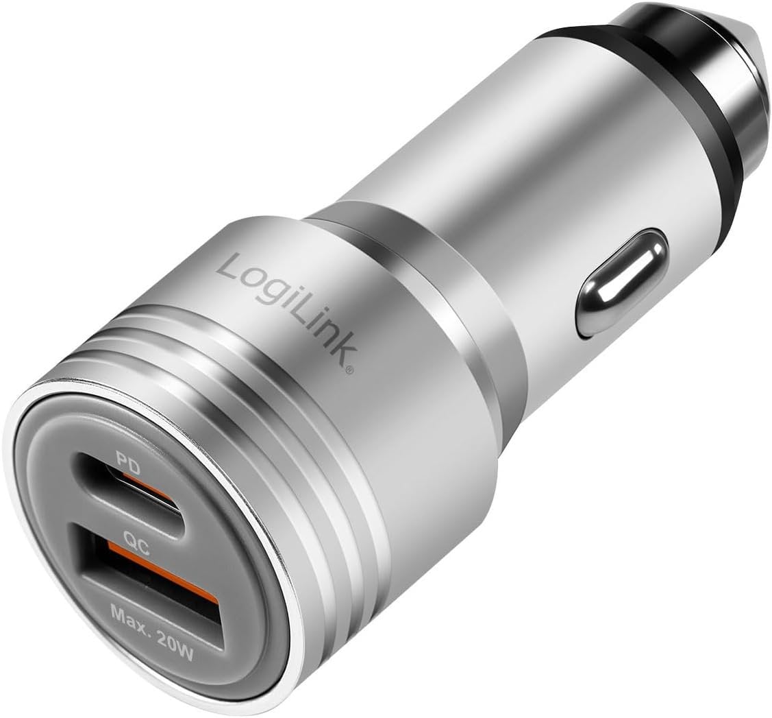 Car Charger Double USB 20 W USB-A QC USB-C PD Silver - Logilink IUSB 3 -CAR- 2 P 20 W