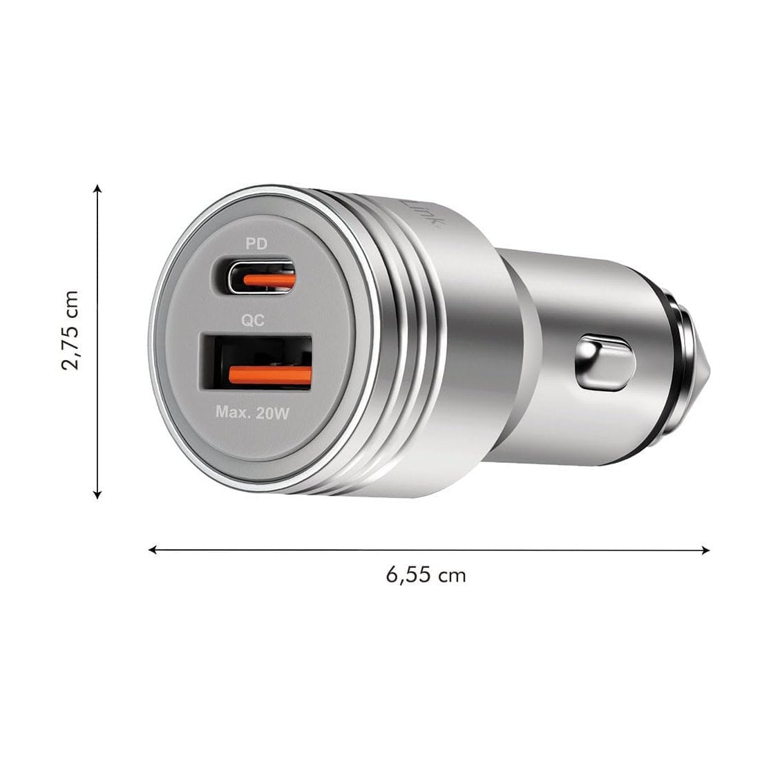 Car Charger Double USB 20 W USB-A QC USB-C PD Silver - Logilink IUSB 3 -CAR- 2 P 20 W
