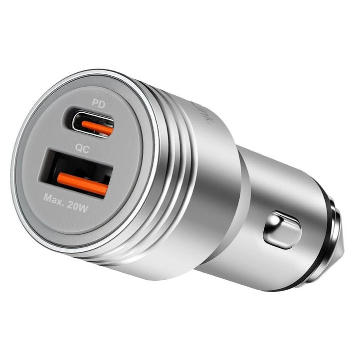 Caricabatteria Auto Doppia USB 20W USB-A QC USB-C PD Argento - Logilink IUSB3-CAR-2P20W